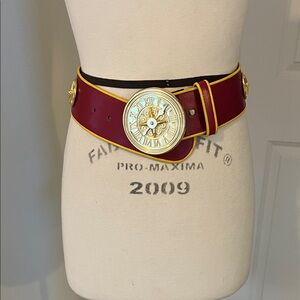 Escada red and yellow leather belt with gold hardware